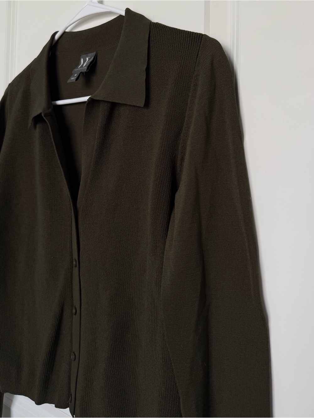 Olive Green Button-Front Knit Cardigan